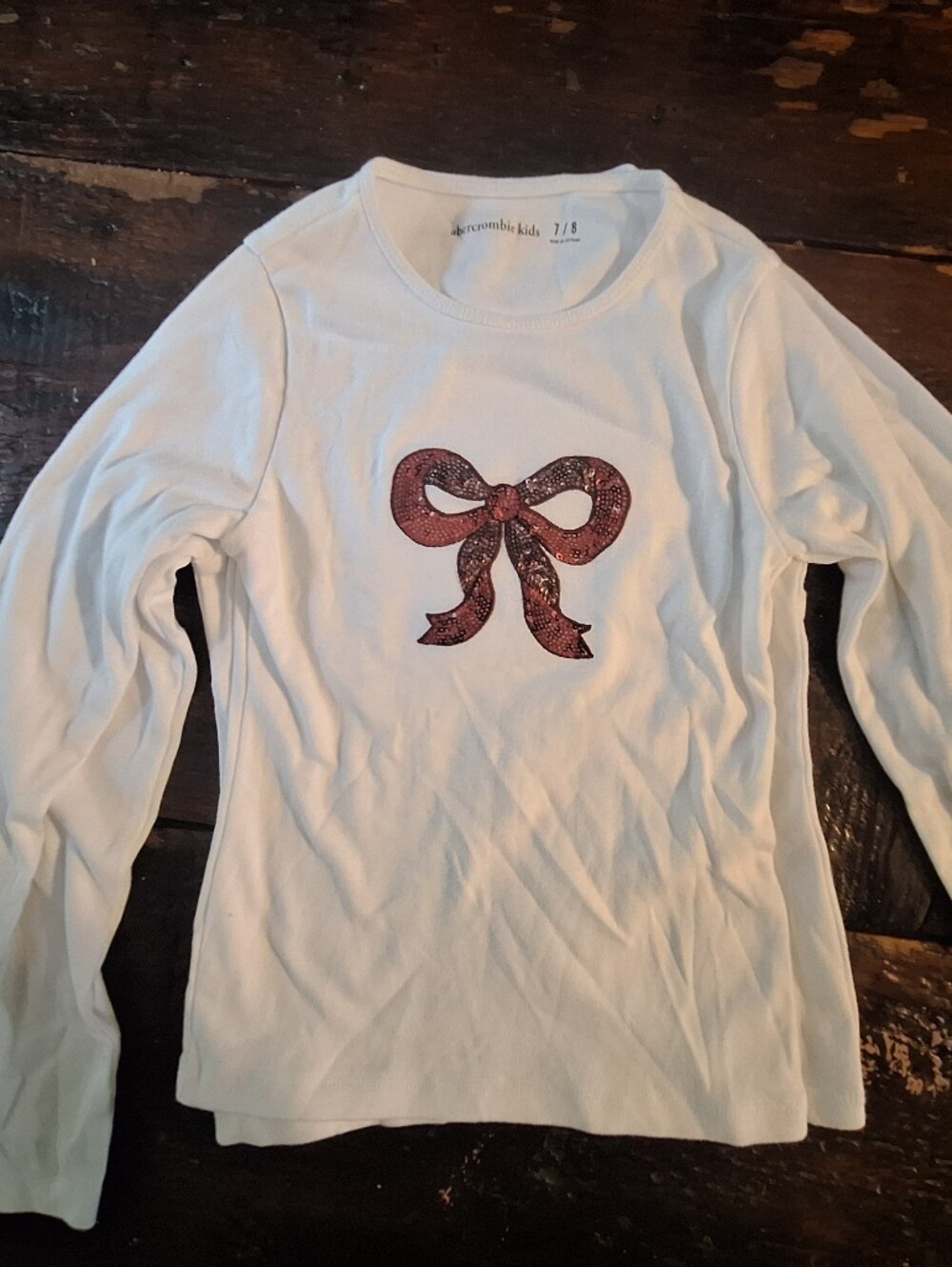 abercrombie kids White Long Sleeve Tee with Red Sequin Bow *2*